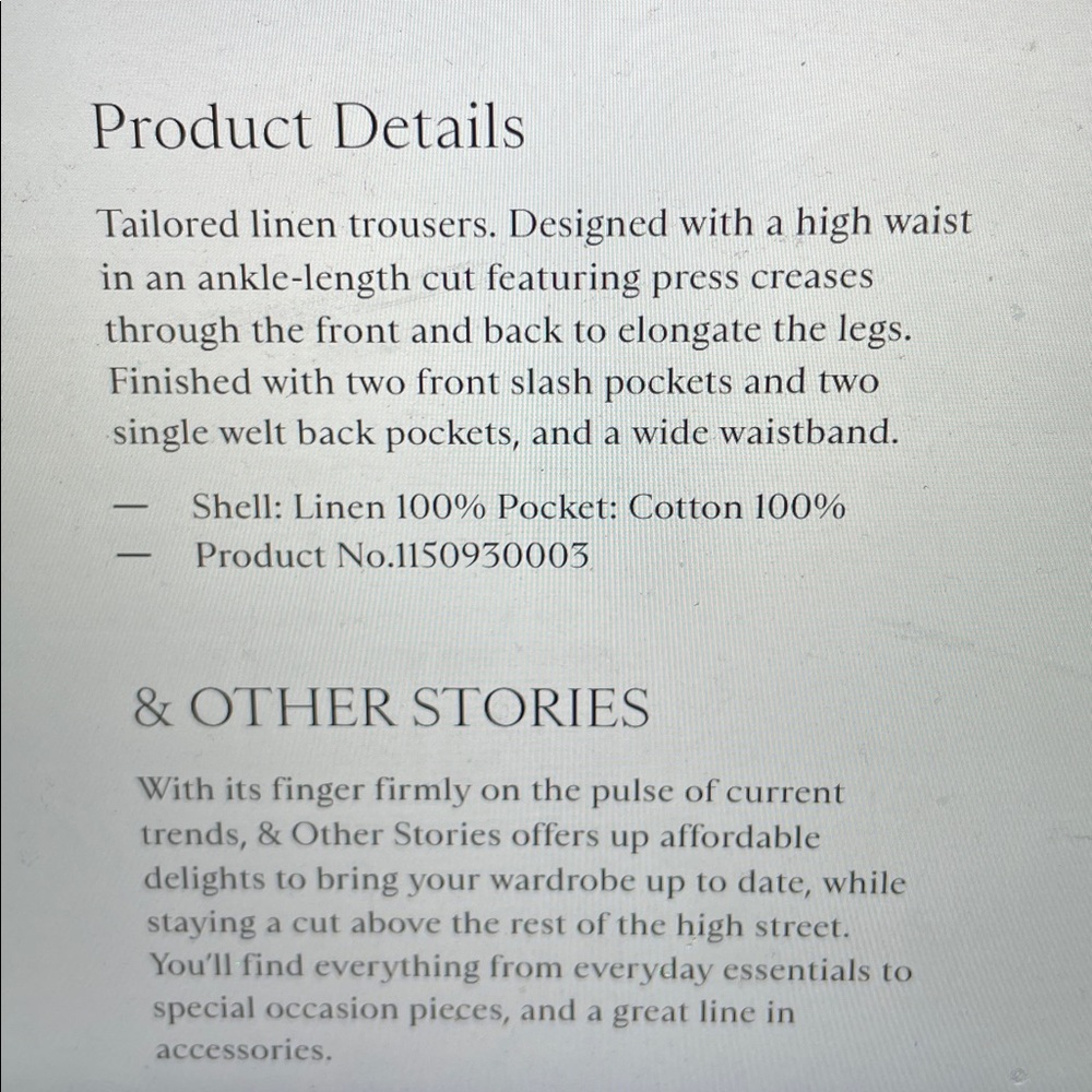 & Other Stories Tailored Linen Trouser NWT size 10 - Picture 10 of 10